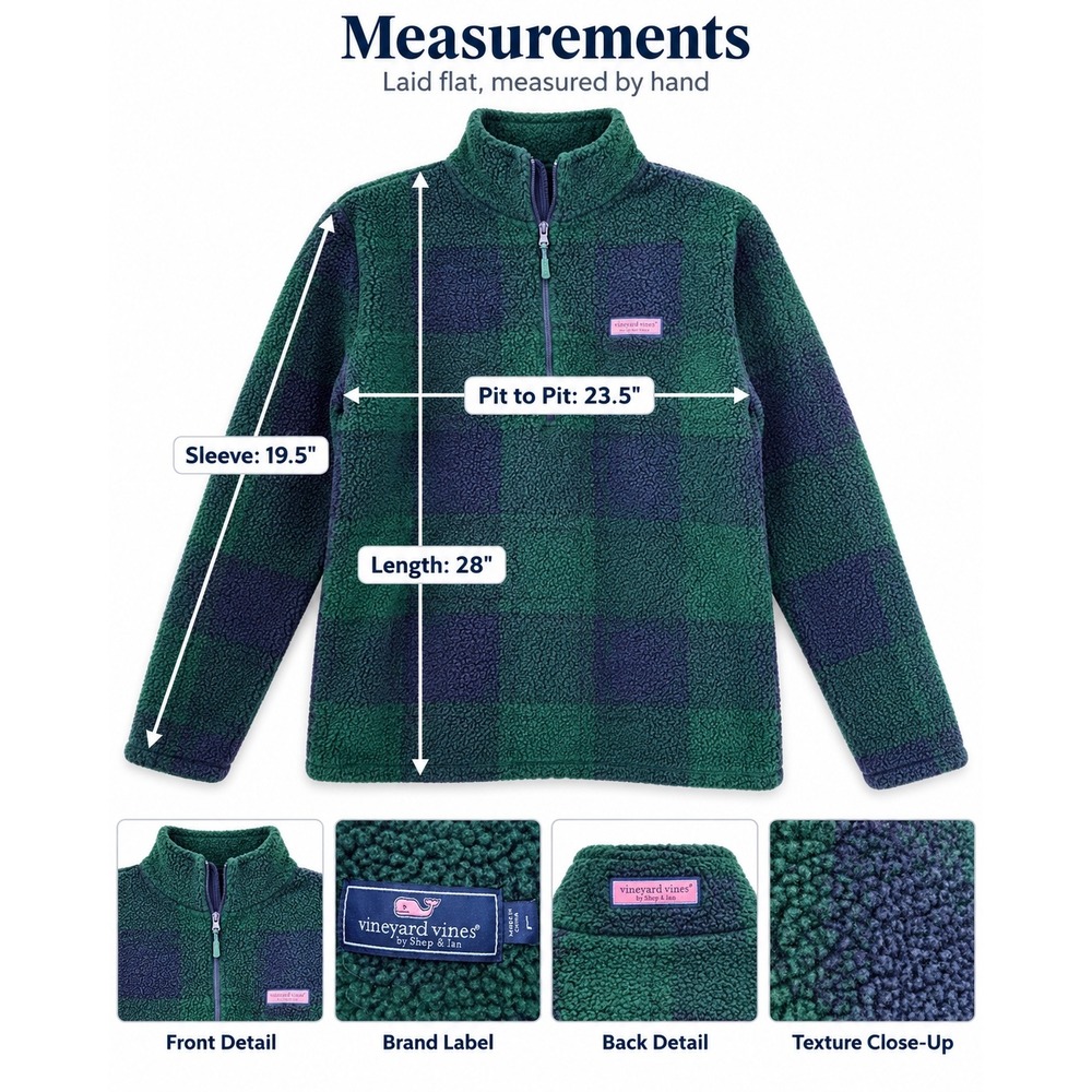 Vineyard Vines Women's Large Blackwatch Sherpa Half Zip Plaid Fleece Preppy - Picture 7 of 14